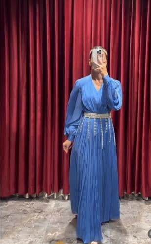 فستان سماوي بحزام 223-1