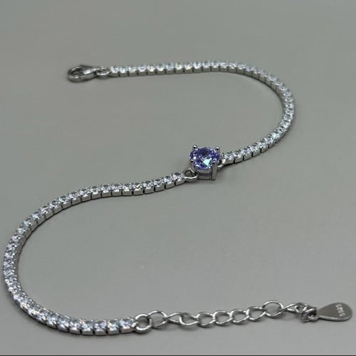 سوار تنس فضة عيار 925 بزركون دائري كبير