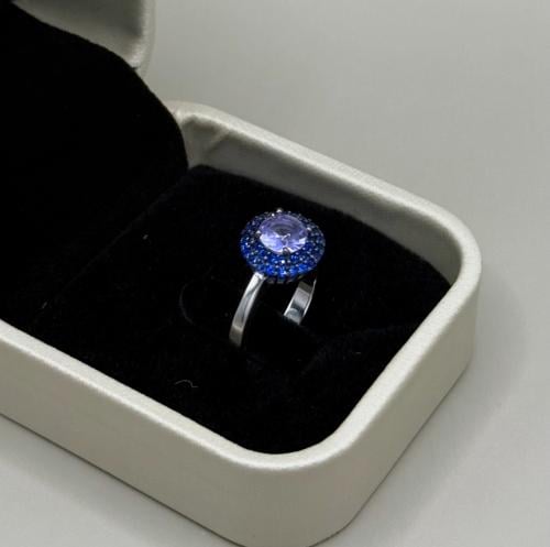 خاتم فضه بالون البنفسجي والازرق مميز