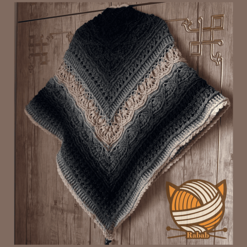 شال كروشيه شتوي فاخر بدرجات الرمادي والأسود