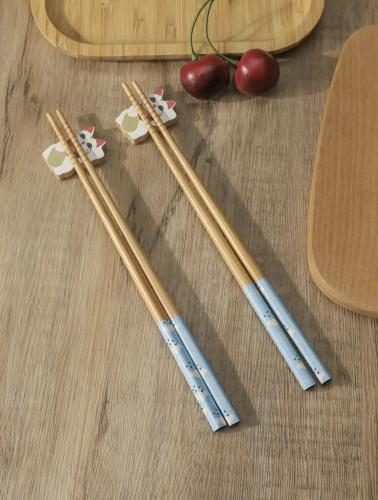 طقم أدوات مائدة عيدان الخيزران والخشب المطبوعة بال...