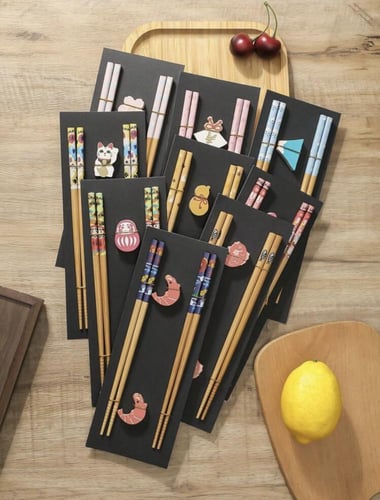 طقم أدوات مائدة عيدان الخيزران والخشب المطبوعة بال...