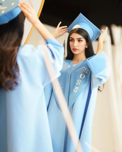 عبايات تخرج فاخرة لون أزرق سماوي