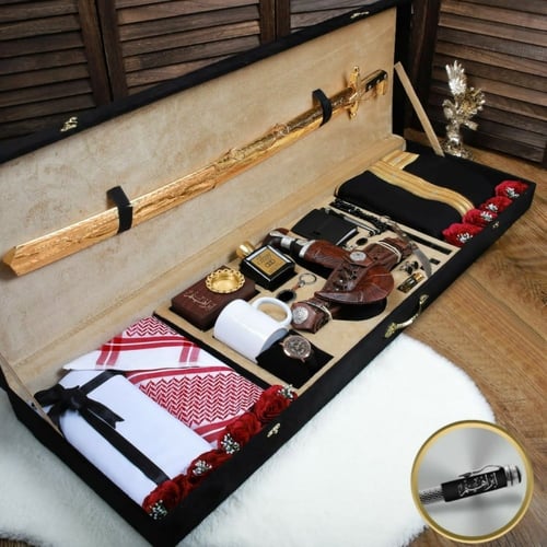 بوكس رجالي فاخر يشمل سيف خنجر وشماغ مجموعة إكسسوار...