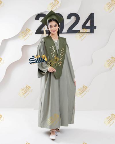 عباية تخرج 2025 بالاسم مع قبعة ووشاح زيتي متجر درة...