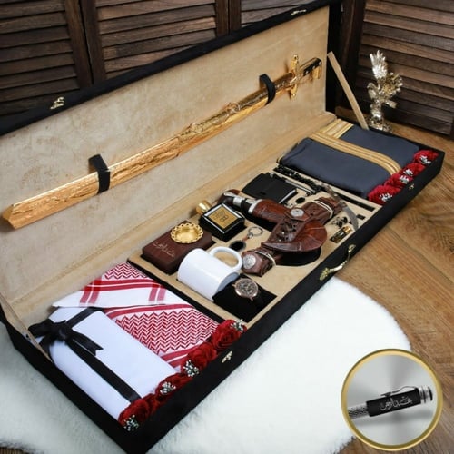 بوكس رجالي فاخر يشمل سيف خنجر وشماغ مجموعة إكسسوار...