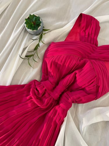 فستان سهرة شيفون بليسيه راقي - متجر درة مسك