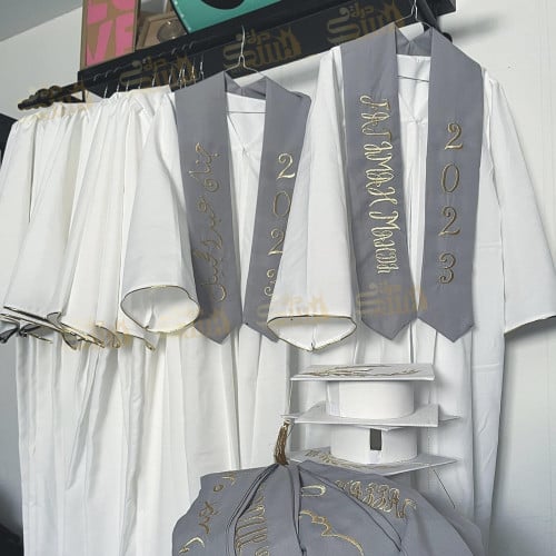 عبايات تخرج لون اوف وايت مع القبعه والوشاح - متجر...