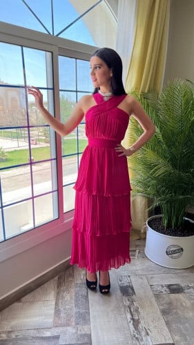 فستان سهرة شيفون بليسيه راقي - متجر درة مسك