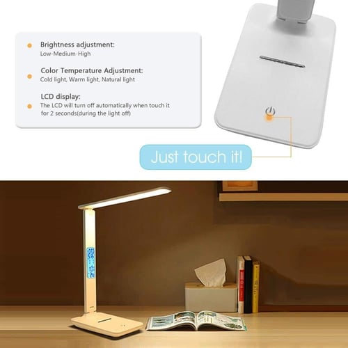 مصباح مكتبي ذكي مع ساعة ومنبه وشاشة حرارة (لاسلكي...