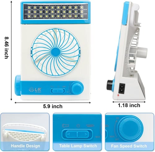 مروحة شحن بالطاقة الشمسية 3 في 1 (مروحة وكشاف ومصب...