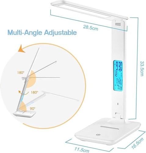 مصباح مكتبي ذكي مع ساعة ومنبه وشاشة حرارة (لاسلكي...
