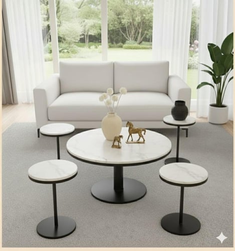 طقم طاولات قهوة مودرن رخامي (5 قطع) - متوفر بثلاثة...