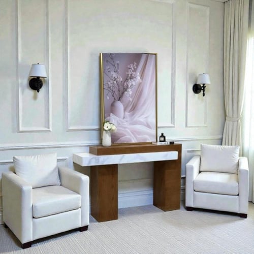 طاولة مدخل كونسول مودرن - مزيج الخشب والرخام الفاخ...