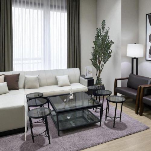 طقم طاولات أنيق بدورين السطح زجاج اسود