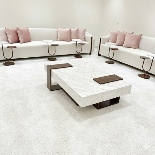 طقم طاولة مجلس و4خدمة مودرن ببديل الرخام