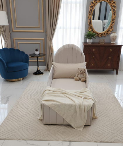 سرير أطفال بحواجز حماية- تصميم ملكي ناعم