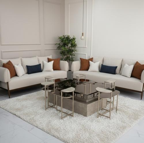 طقم طاولات قهوة مودرن فاخر (7 قطع) - سطح زجاجي أسو...