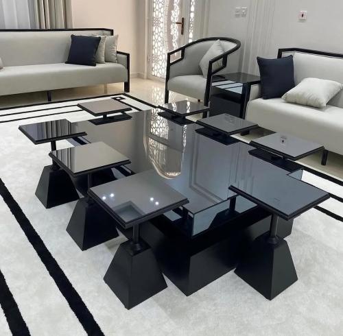 طقم طاولة مجلس مع 8 خدمة- تصميم انيق يبون أسود