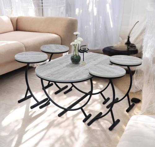 طقم طاولات قهوة خشبية بيضاوية الشكل