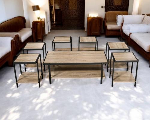 طقم شاي خشب بني (1+6 قطع) – تصميم عصري وأنيق