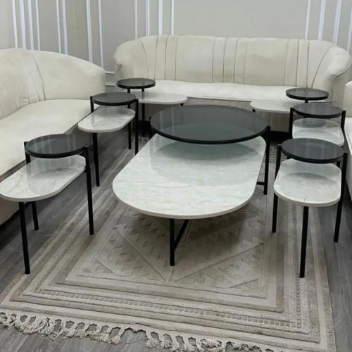 طاولة مجلس بديل الرخام مع ست خدمة تصميم عصري