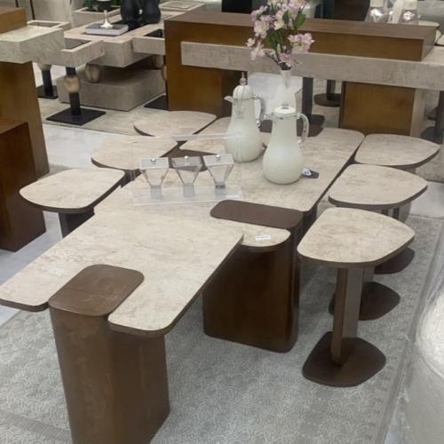 طاولة كنب مودرن 8 قطع شكل رخامي و خشبي