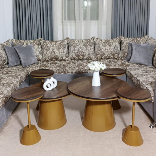 طاولات مجلس سطح خشب وقواعد حديد بلون ذهبي أو فضي –...