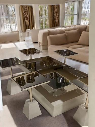 طاولة مجلس بديل الرخام سطح زجاج