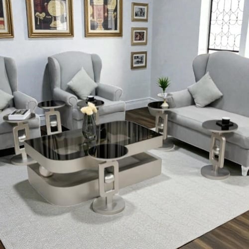 طقم طاولات مجلس و6 خدمة بتصميم عصري وأنيق