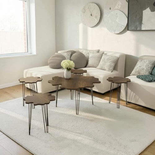 طاولة قهوة مجلس مع 4 طاولات خدمة – تصميم عصري بلمس...