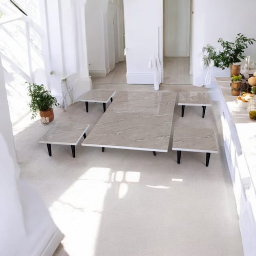 طقم طاولة أرضية مودرن (5 قطع) - تصميم رخامي أنيق