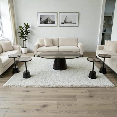 طقم طاولات ضيافة مع اربع خدمة حديد بسطح زجاج