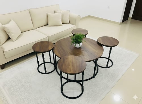 طقم طاولات ضيافة خشب بديل الرخام بتصميم عصري – تصم...