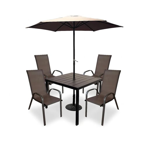 طقم طعام خارجي متكامل (5 قطع + مظلة)