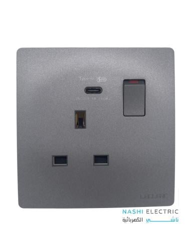 فيش مع مفتاح 13 امبير مع تايب سي لوكلير رمادي LECL...