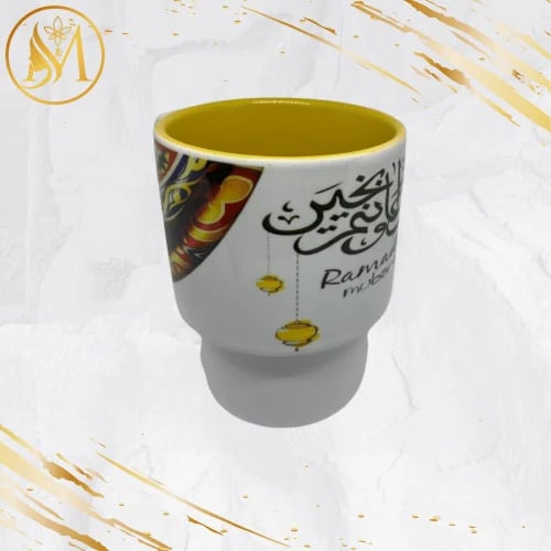 Print on a yellow ceramic mug with the inside size...