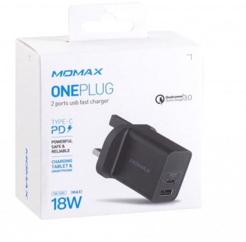 شاحن جداري موماكس MOMAX تايب سيPD 18w و usb كوالكم...