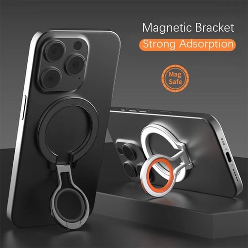 مسكة جوال مغناطيسي بحلقة للاصبع لون برتقالي - اسود