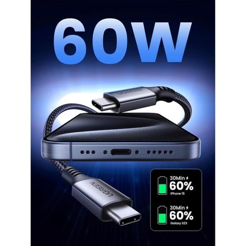 يوجرين كيبل شحن طرفين تايب سي قماشي 60 واط 1 متر ا...