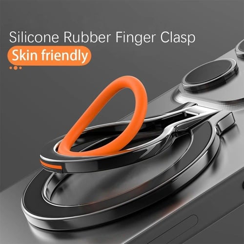 مسكة جوال مغناطيسي بحلقة للاصبع لون برتقالي - فضي