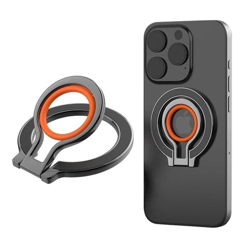 مسكة جوال مغناطيسي بحلقة للاصبع لون برتقالي - اسود