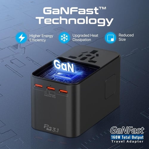 بروميت محول سفر بقدرة 160 واط مع تقنية GaNFast ومن...