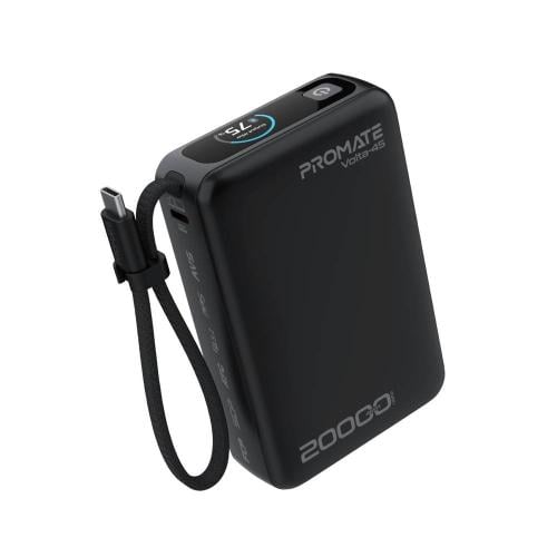 بروميت بطارية متنقلة بسعة 20000mAh وقوة 45W مع كابل USB-C مدمج وشاشة معلومات ذكية - Volta-45