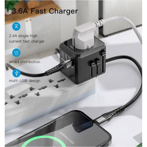 يسيدو شاحن سفر عالمي متعدد المنافذ اسود-MC10