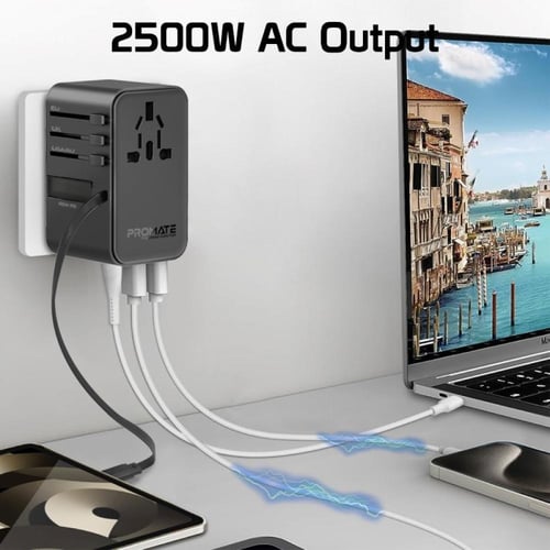 بروميت محول سفر عالمي بتقنية GaN مع كابل USB-C مدم...