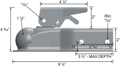 هوك عربة قفل رمانة مقطورة مقاس 1-7/8 بوصة بآلية قف...