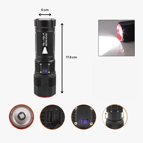 كشاف يدوي LED بقدرة 2000 لومن بخاصية تركيز وتكبير...