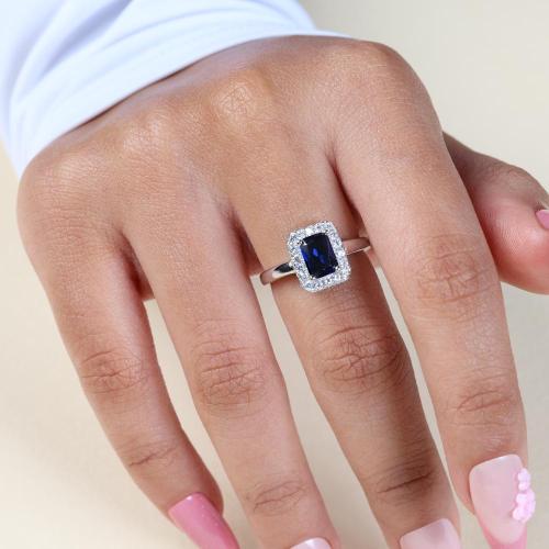 خاتم فضه بحجر الزركون الازرق