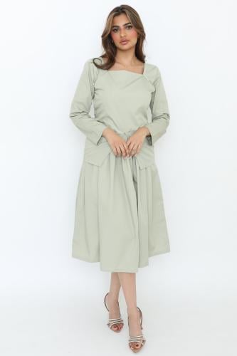 فستان كتان أخضر فاتح